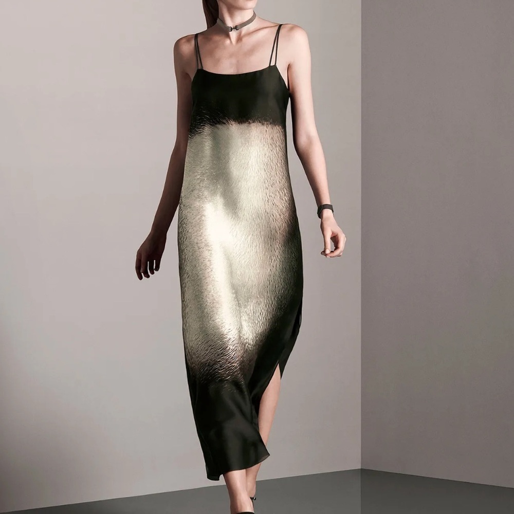 Halston Heritage designer double strap long slip flowing dress small - Picture 2 of 5